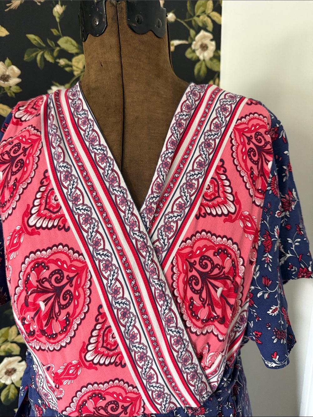 Floral Wrap Maxi Dress in Navy and Pink - Picture 3 of 3